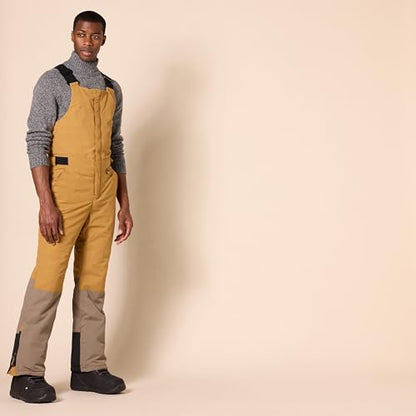 Amazon Essentials Men's Water-Resistant Insulated Snow Bib Overall, Gold Light Brown Color Block, Large
