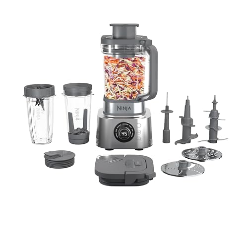 Ninja Blender and Food Processor Combo,Foodi Power Blenders For Kitchen and Personal Size,Smoothie Maker, 6 Functions for Bowls,Spreads,Dough, Shakes, 72 oz. Plastic Pitcher & To-Go Cups, Silver SS401