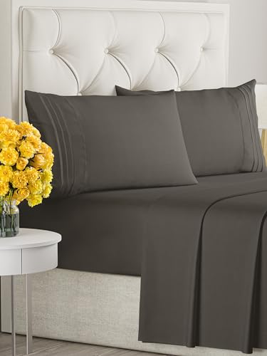 Queen Size 4 Piece Sheet Set - Comfy Breathable & Cooling Sheets - Hotel Luxury Bed Sheets for Women & Men - Deep Pockets, Easy-Fit, Extra Soft & Wrinkle Free Sheets - Charcoal Oeko-Tex Bed Sheet Set