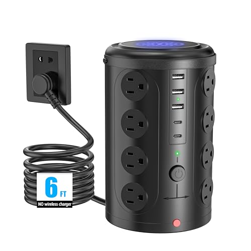 6FT Power Strip Tower Surge Protector, 16 Wide-Spaced Outlets & 5 USB Ports