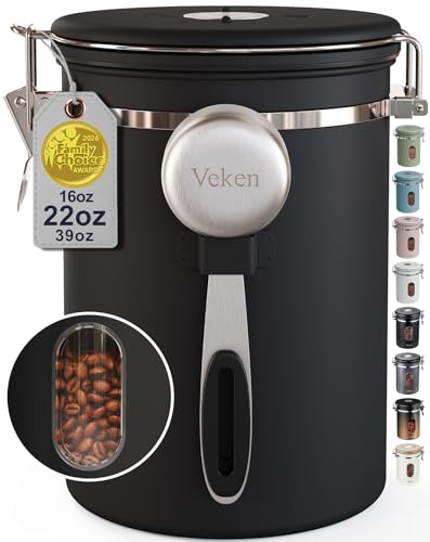 Veken Coffee Canister with Window, Airtight Stainless Steel Container, 22OZ
