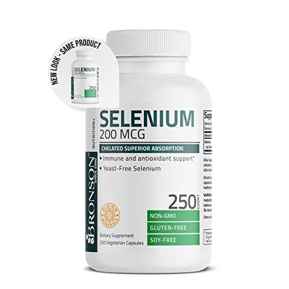 Bronson Selenium 200 mcg – Yeast Free Chelated Amino Acid Complex - Essential Trace Mineral with Superior Absorption, 250 Vegetarian Capsules