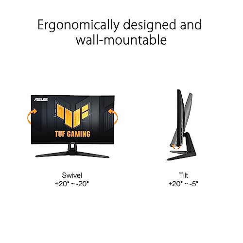 ASUS TUF Gaming 27” 1440P HDR Monitor (VG27AQ3A) – QHD (2560 x 1440), 180Hz, 1ms, Fast IPS, 130% sRGB, Extreme Low Motion Blur Sync, Speakers, Freesync Premium, G-SYNC Compatible, HDMI, DisplayPort