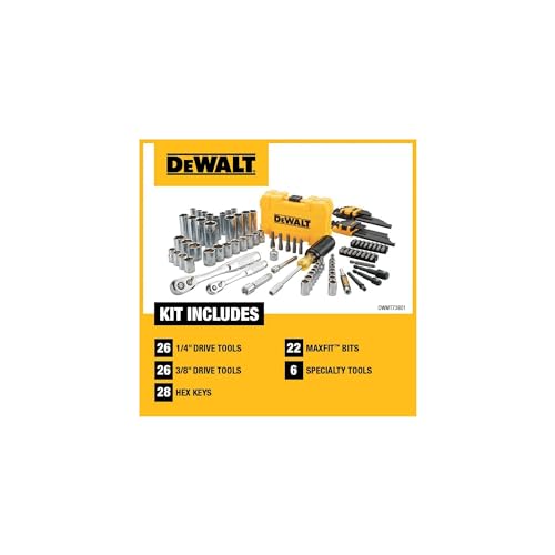 DEWALT Mechanics Tools Kit and Socket Set, 1/4" & 3/8" Drive, SAE, 108-Piece (DWMT73801)