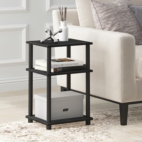 Furinno Just 3-Tier Turn-N-Tube End Table / Side Table / Night Stand / Bedside Table with Plastic Poles, 1-Pack, Americano/Black