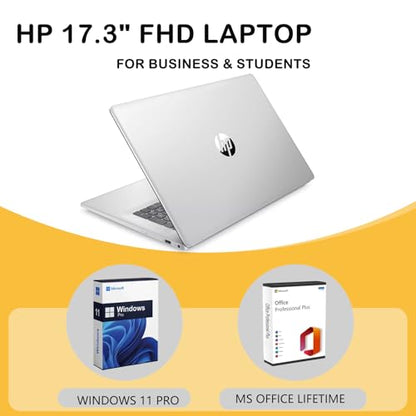 HP 17.3" FHD Laptop for Business & Students - w/External DVD Drive & Office Lifetime License, AMD Ryzen 5 7430U CPU, 250 Nits IPS Display, Webcam, Wifi6, Win 11 Pro (64GB RAM 2TB SSD)
