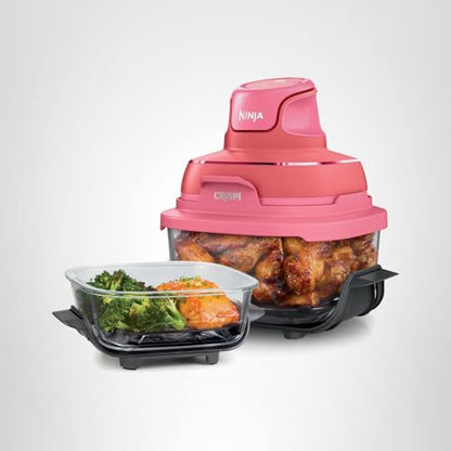 Ninja | Air Fryer | Crispi 4-in-1 Portable Cooking System | 4QT & 6 Cup Glass Containers, Crisper Plates & Storage Lids Included | Microwave, Freezer & Dishwasher Safe | Cherry Crush | FN101DR