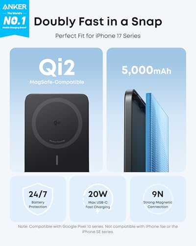 Anker Nano Magnetic Power Bank, 5,000mAh Qi2-Certified 15W Portable Charger