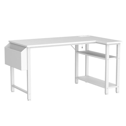 Lufeiya White L Shaped Computer Desk with Power Outlet Shelves, 40 Inch Small Corner Desk for Small Space Home Office, L-Shaped Desk PC Desks, White