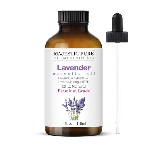 MAJESTIC PURE Lavender Essential Oil - Huge 4 fl oz with Glass Dropper | 100% Pure and Natural Lavender Oil | Premium Grade Essential Oils for Diffusers, Skin, Aromatherapy, Massage