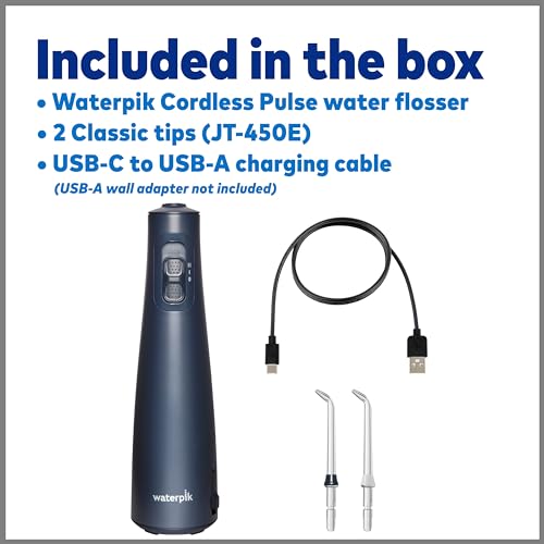 Waterpik Cordless Pulse Rechargeable Portable Water Flosser for Teeth, Gums, Braces Care and Travel with 2 Flossing Tips, Waterproof, ADA Accepted, WF-20 Blue