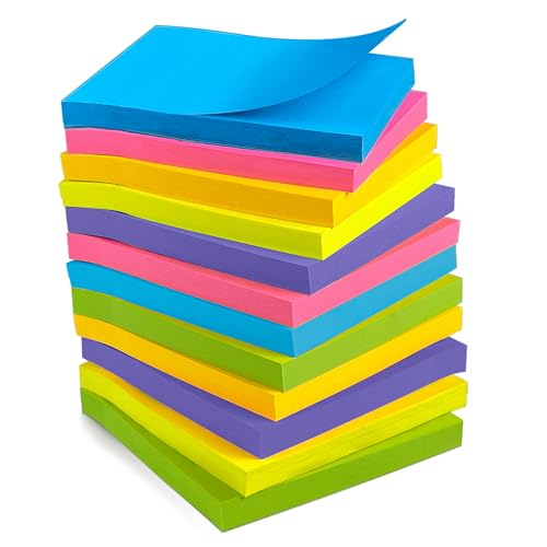 OHOME Sticky Notes - 12 Pads, 3"x3" - Colorful Self-Stick Post Notes Bulk - Office Desk Accessories | Teacher Classroom Must Haves, Aesthetic School Supplies for Home, Back to School Essential