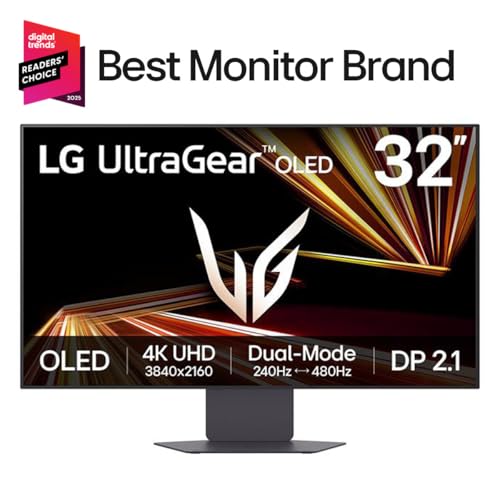 LG 32GX870A-B 32-inch Ultragear 4K UHD (3840 x 2160) OLED Gaming Monitor, Dual-Mode, 240Hz, 0.03ms, NVIDIA, AMD FreeSync Premium Pro, VESA DisplayHDR True Black 400, USB Type-C, DP2.1, Black