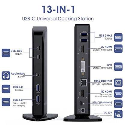 WAVLINK USB C Docking Station Triple Monitor with 65W PD Charging for Specific Windows and Mac USB C and Thunderbolt 3 Systems (2 HDMI, DVI,6 USB 3.0 Ports, Gigabit Ethernet, Audio Jack, 100W USB PD)