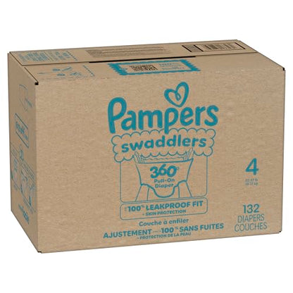Pampers Diapers - Swaddlers 360° - Size 4, 132 Count, up to 100% Leakproof Comfy Dry Fit, Designed for Easy Changes, Pull On Baby Diaper (Packaging May Vary)