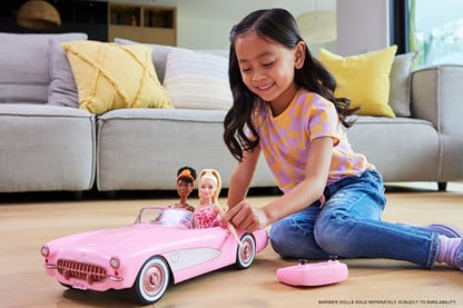 Hot Wheels Barbie RC Corvette from Barbie The Movie, Full-Function Remote-Control Toy Car Holds 2 Barbie Dolls