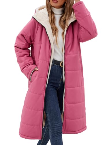 Yusongirl Womens Winter Long Coats Trendy Puffer Jacket Sherpa Fleece Lined Down Coat Long Sleeve Parka Oversized with Hood