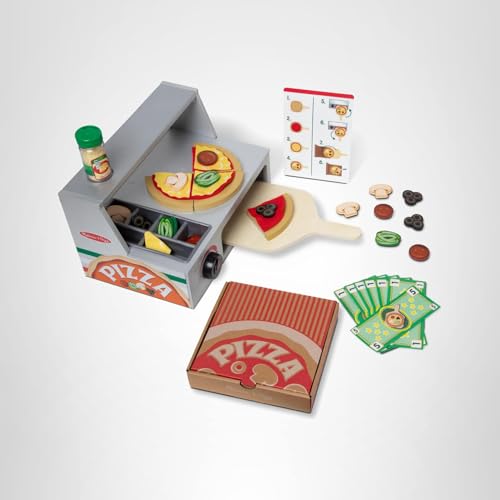 Melissa & Doug Top & Bake Wooden Pizza Counter Play Set with Play Food (41 Pcs) Preschool Toy Pizza, Wooden Food Set, Pretend Sets For Kids Ages 3+ - FSC-Certified - FSC Certified