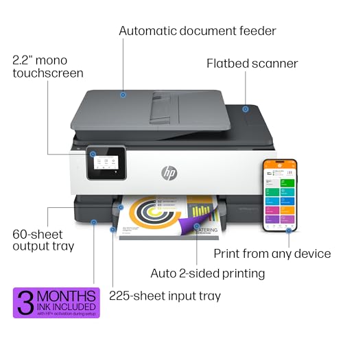 HP OfficeJet 8015e Wireless Color All-in-One Printer with 6 months of ink included with HP+ (228F5A)