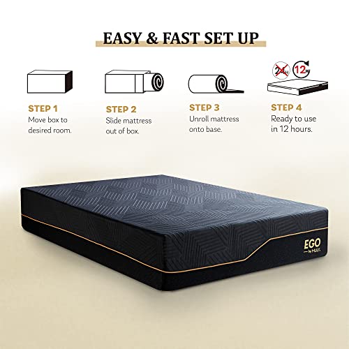 EGOHOME 14 Inch King Size Memory Foam Mattress for Back Pain, Cooling Gel Mattress Bed in a Box, Made in USA, CertiPUR-US Certified, Therapeutic Medium Mattress, 76x80x14 Black