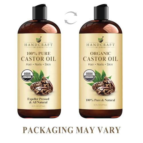 Handcraft Blends Organic Castor Oil - 16 Fl Oz - 100% Pure and Natural - Premium Grade Oil for Hair Growth, Eyelashes and Eyebrows - Carrier Oil - Hair and Body Oil - Expeller-Pressed and Hexane-Free