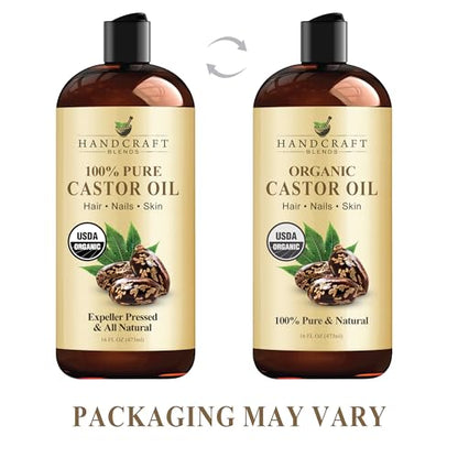 Handcraft Blends Organic Castor Oil - 16 Fl Oz - 100% Pure and Natural - Premium Grade Oil for Hair Growth, Eyelashes and Eyebrows - Carrier Oil - Hair and Body Oil - Expeller-Pressed and Hexane-Free