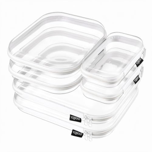 YQBRAO Clear Hard Shell Zipper Cases, Diaper Bag Organizer, 2L 2M 2S, White