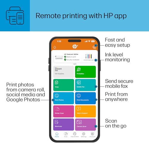 HP DeskJet 2855e Wireless All-in-One Color Inkjet Printer, Scanner, Copier, Best-for-home, 3 months of ink included (588S5A)