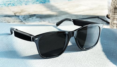 Amazon Echo Frames (newest model) + Echo Show 8 (newest model), Smart Glasses with Alexa, Rectangle frames in Classic Black with polarized sunglass lenses