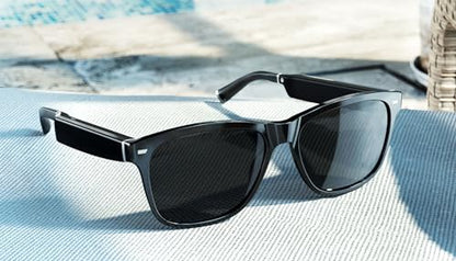 Amazon Echo Frames (newest model) + Echo Show 8 (newest model), Smart Glasses with Alexa, Rectangle frames in Classic Black with polarized sunglass lenses