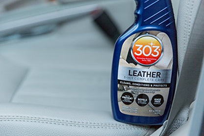 303 Products Leather 3-In-1 Complete Care - Cleans, Conditions, & Protects - Helps Prevent Fading & Cracking - Rinse Free Formula - Repels Dust, Lint, & Staining, 16 fl. oz. (30218CSR) Packaging May Vary