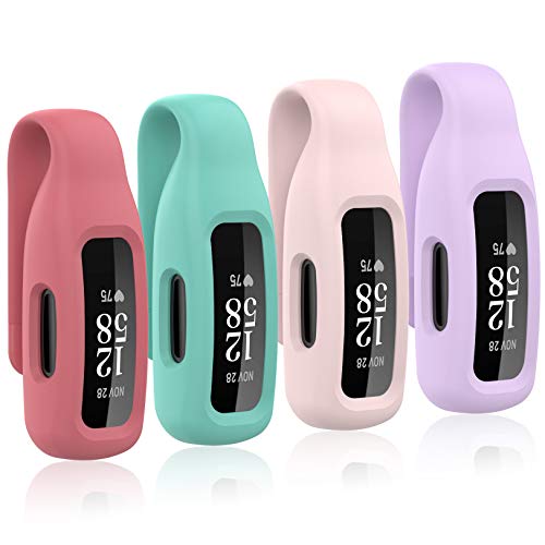 Huadea 4-Pack Clip Case Compatible with Fitbit Inspire 2/Fitbit Inspire 3, Soft Silicone Clip Clasp Accessory Replacement for Inspire 3/Inspire 2 (Official Red/Violet/Teal/Rose Pink)
