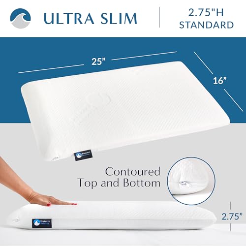 Bluewave Bedding Ultra Slim Gel Memory Foam Pillow for Stomach and Back Sleepers - Thin, Flat Design for Cervical Neck Alignment and Deeper Sleep (2.75-Inches Height, Standard Size)