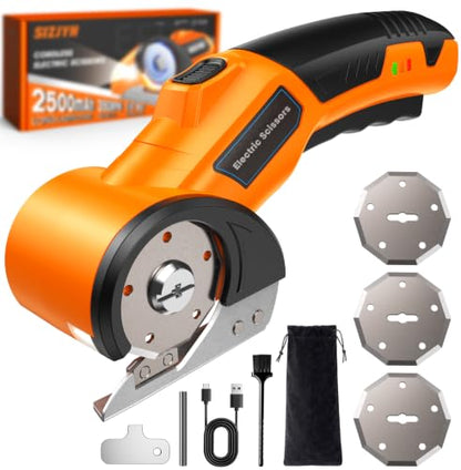 Cordless Cardboard Cutter, 3 Blades, Electric Scissors &Wire Rope Cutters | 2500mAh Rechargeable Battery, LED Work Light, Dual Safety Lock, Multi-Material Cutting For Cardboard, Fabric, Leather, Carpet