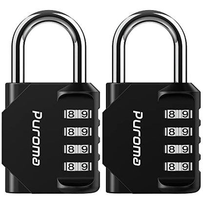 Puroma 2 Pack Combination Lock 4 Digit Locker Lock Outdoor Waterproof Padlock for School Gym Locker, Sports Locker, Fence, Toolbox, Gate, Case, Hasp Storage (Black)