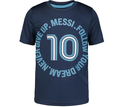 Messi Boys' Lifestyle Short Sleeve Top, Standard Shirt with Logo, Comfortable Fit, Dress Blue, 6