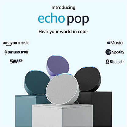 Amazon Echo Pop | Alexa fits in anywhere: bedroom, living room, bathroom, office, and small spaces | Glacier White