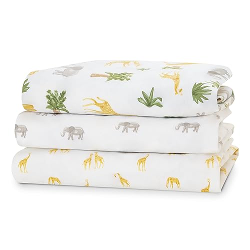 Delta Children Fitted Crib Sheets for Girls and Boys - Crib Sheet for Standard Crib and Toddler Mattresses - 28x52 Inch (Pack of 3), Safari Friends