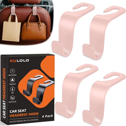 KULOLO 4-Pack Car Seat Hooks - 55 lb Each, Fits 0.32-0.55 in Headrest Rods