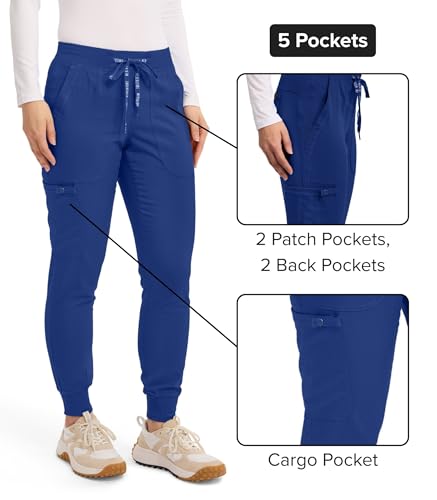 Med Couture Scrub Pants for Women Cargo Jogger Bottoms with 5 Pockets, Lightweight, Ultra Soft, 2-Way Stretch Fabric - MC7710, S, Galaxy