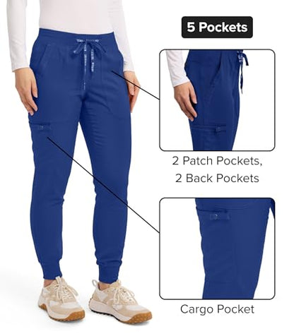 Med Couture Scrub Pants for Women Cargo Jogger Bottoms with 5 Pockets, Lightweight, Ultra Soft, 2-Way Stretch Fabric - MC7710, S, Galaxy