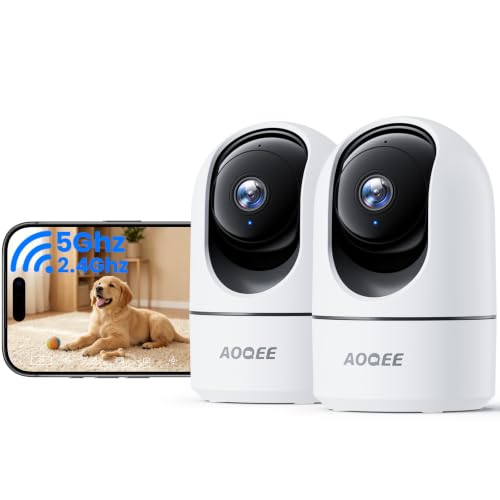 AOQEE 5G Cameras for Home Security Indoor, Pet Monitor w/Phone APP G5 2Pcs | Dual-Band Wi-Fi Indoor Camera with 24/7 TF Card Storage, 360 PTZ Auto-Tracking Pet/Dog/Cat/Puppy/Nanny, Motion Alert, Plug-in