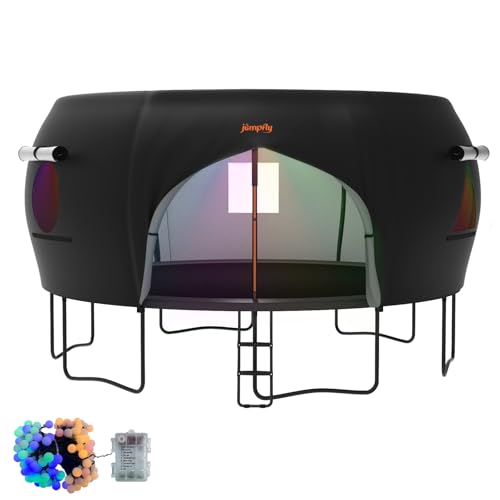 14ft Trampoline Tent Cover with LED Lights, Fits 6 Curved Poles, Tent Only | Create a backyard hideaway with LED lights and breathable mesh windows. Designed for kids' outdoor play and evening fun.