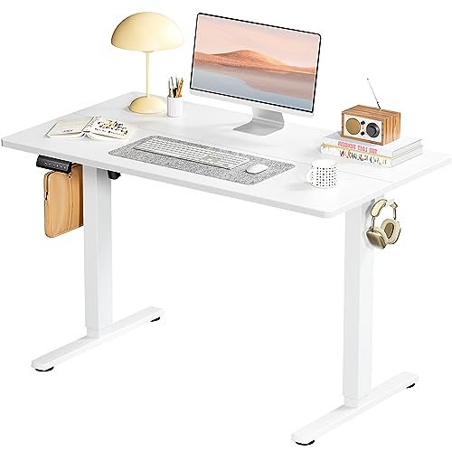 SMUG Standing Desk, Adjustable Height Electric Sit Stand Up Down Computer Table, 40x24 Inch Ergonomic Rising Desks for Work Office Home, Modern Lift Motorized Gaming Desktop Workstation, White