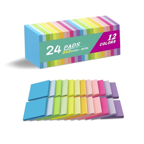 (24 Pads) Sticky Notes 3x3 Inches,Bright Colors Self-Stick Pads