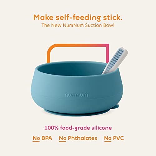 NumNum Suction Bowls | Extra Strong Suction | Non-Slip Design | Durable 100% Food Grade Silicone BPA-Free | for Babies & Toddlers 4 months+, 2 Baby Bowls (Blue/Glacier Green)