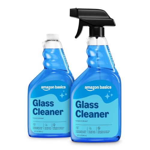Amazon Basics Glass Cleaner, Streak-Free Shine, 32 Fl Oz, Pack of 2 with 1 Sprayer