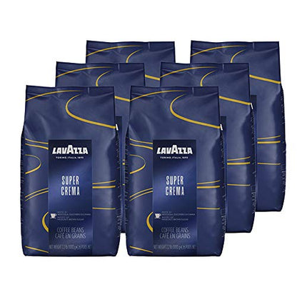 Lavazza Super Crema Whole Bean Coffee Blend, 2.2 Pound (Pack of 6) , Value Pack, Mild and creamy medium espresso roast with notes of hazelnut and brown sugar