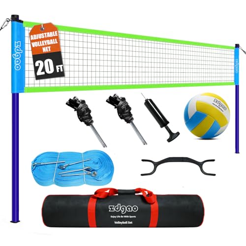 20ft Volleyball Net for Backyard,Adjustable Height Volleyball net Outdoor,Come with Volley Ball, Pump, Boundary Line, and Carry Bag for Backyard, Beach, Lawn, Easy to Set Up &Carry