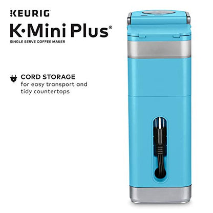 Keurig K-Mini Plus Single Serve K-Cup Pod Coffee Maker, with 6 to 12oz Brew Size, Stores up to 9 K-Cup Pods, Travel Mug Friendly, 1500 watts, Cool Aqua